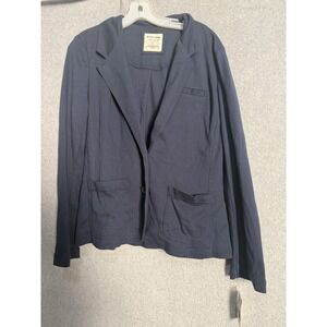Sonoma Blazer Womens L Blue Knit Jersey Button Front Casual Jacket Pockets